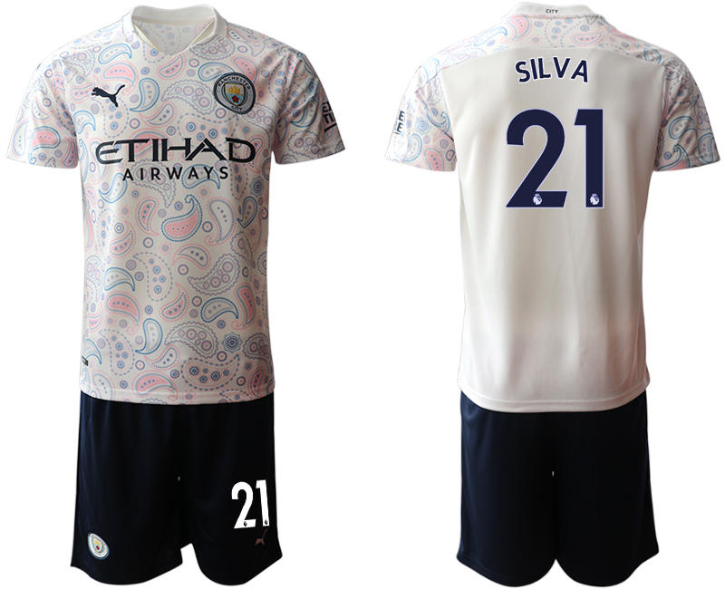 Men 2020-2021 club Manchester City away #21 white Soccer Jerseys